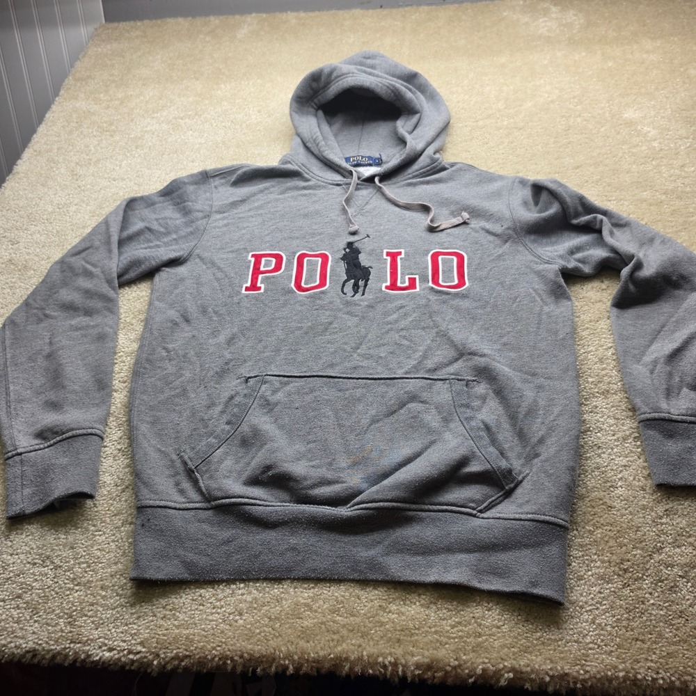 Polo Ralph Lauren Mens Big Pony Logo Hoodie Heather Grey Red M